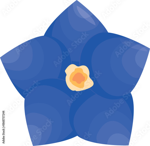 Stylized blue forget me not flower with five rounded petals and a small yellow center, creating a simple yet elegant floral design