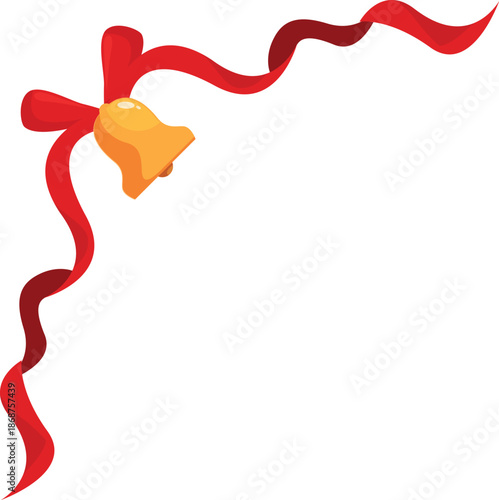 Golden bell with a red ribbon bow creates a festive corner design