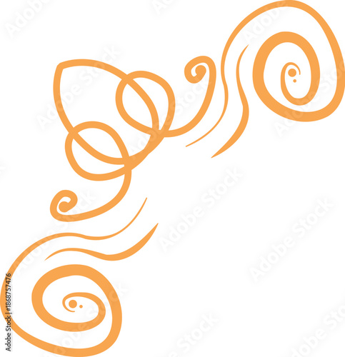 Simple orange lines and swirls creating a corner design, perfect for borders or backgrounds