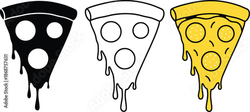 Delicious melting pizza slice dripping cheese pepperoni fast food artwork icon