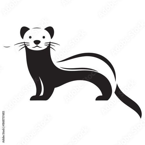 Stylized Black and White Illustration of a Weasel-like Animal with a White Stripe