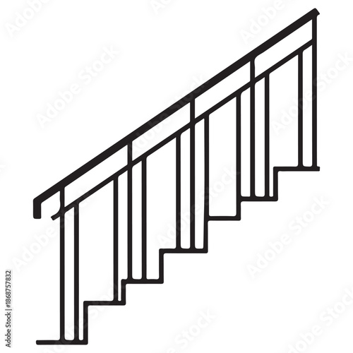 Simple Black Outline of a Staircase and Handrail