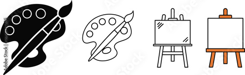 Artist art tools icons palette with brush and easel for drawing