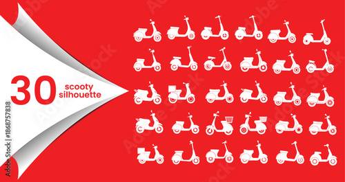 30 Scooter and Moped Silhouette Icons Collection