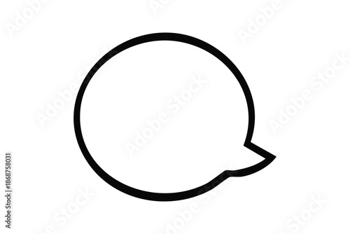 Simple black outline of a round speech bubble or chat icon on a white background, representing communication.