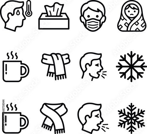 Cold and flu symptoms and remedies icons