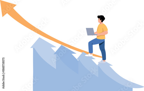 Man Climbing Arrow Chart With Laptop