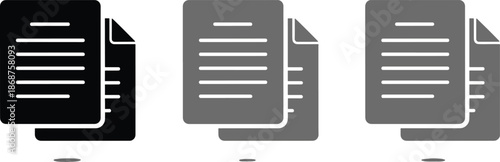 Three variations of document page icons in different shades