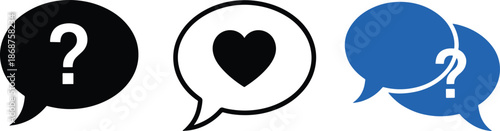 Speech bubbles with question and heart on transparent background