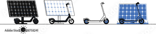 Electric scooter with solar panel charge on transparent background