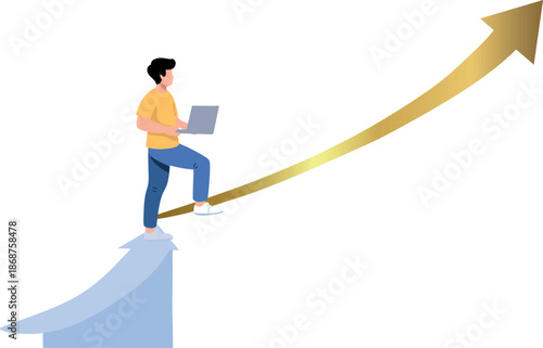 Man Climbing Arrow with Laptop