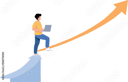 Man Climbing Arrow with Laptop