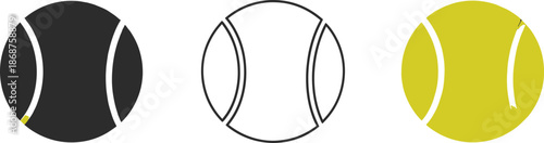 Tennis ball icon set different styles for sports equipment