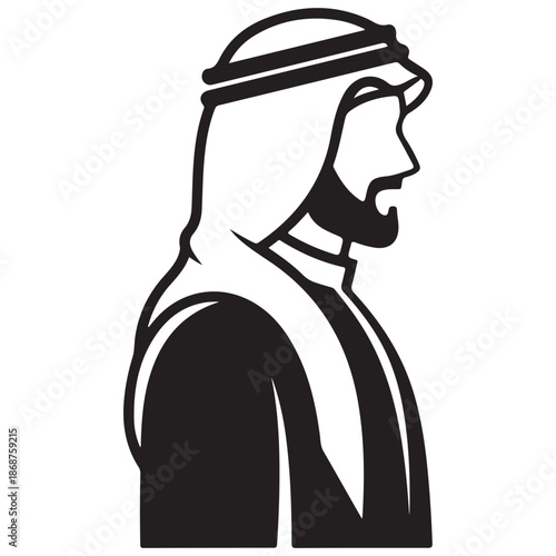 Bearded Arab Man in Traditional Headscarf Profile Illustration