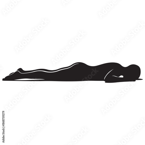 Minimalist Black Silhouette of a Human Figure Lying Prone and Resting