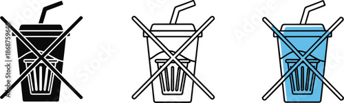 No drinking line art black icon concept, forbidden food and beverage sign