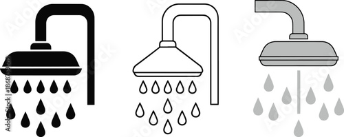 Shower head with falling water drops for bathroom hygiene illustration