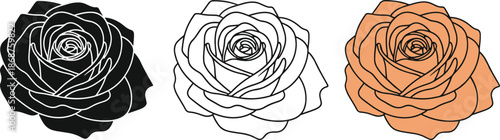 Rose flower line art vector icon collection for decoration design