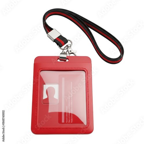 Red id badge with lanyard isolated on transparent background