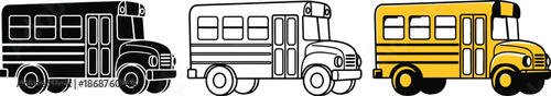 School bus vector icon black silhouette outline and colored