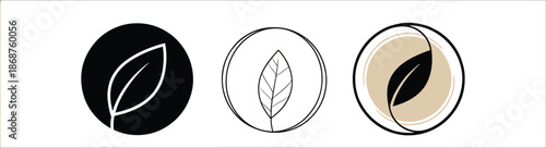 Leaf logo icon set in circle black outline colored