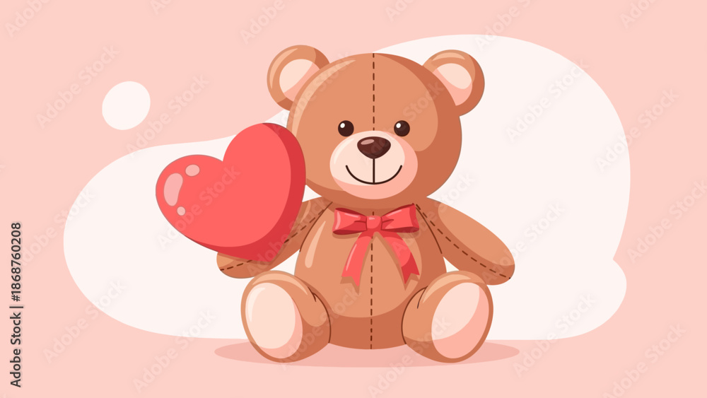 Fototapeta premium Cute Cartoon Teddy Bear Holding Heart 2.