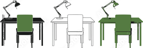 Modern workspace setup with desk chair and adjustable table lamp