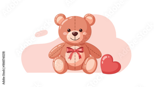 Cute Cartoon Teddy Bear with Heart 1.