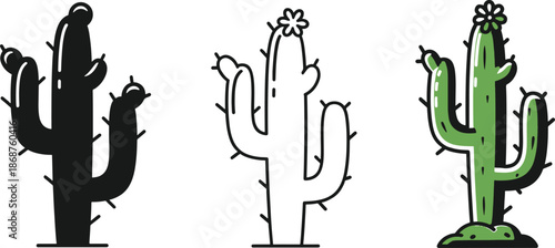 Cactus plant icon set desert succulent flora for decoration