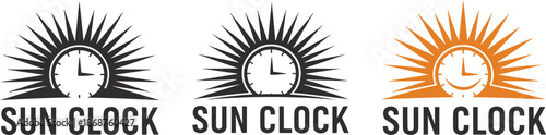Sun clock icon set showing dawn sunrise and time concept
