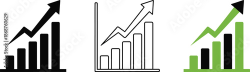 Business growth financial bar chart with arrow in black and green colors