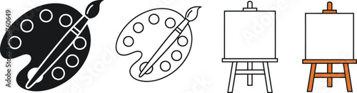 Artistic palette and easel icons for painting and creative studio
