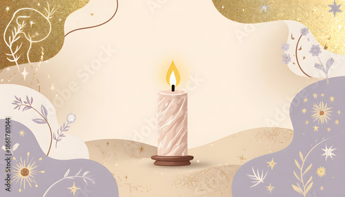 Candle symbolizing light and renewal in festive Easter design background  