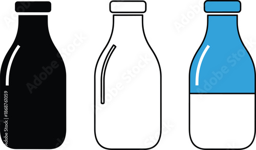 Set of milk bottle icons with different fill states