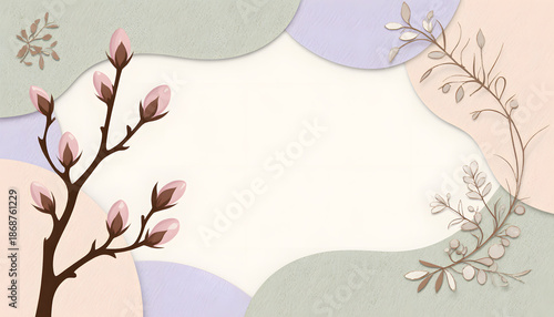 Elegant Easter background featuring a spring branch with buds and soft colors  