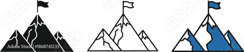 Mountain peak with flag symbolizing success and achievement concept