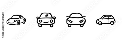 Car Line Icon Set In Doodle Style. Vehicle Variety And Transportation Concepts Outline Sketch Collection. Hand Drawn Isolated Vector Illustration