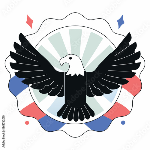 Stylized american bald eagle emblem with patriotic red white and blue design