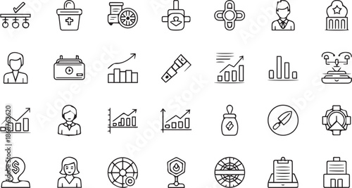 Business Growth Analytics Data Charts and Corporate Management Professional Character Icon Set