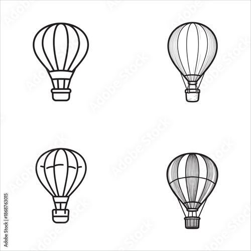 Set of Hot Air Balloon Illustrations in Vintage Style