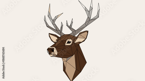 Elegant Geometric Stag Head Illustration Showcasing Low Poly Design and Modern Artistic Style, Perfect for Nature-Themed Projects, Wildlife Presentations, and Creative Animal