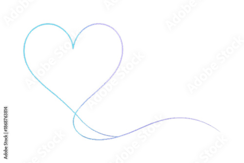 Aesthetic gradient heart drawn with a continuous blue and purple line on a pure white background isolated on white background