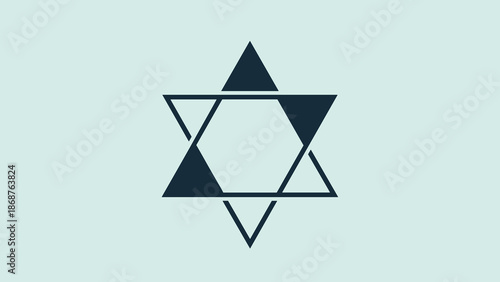 A minimalist design featuring a stylized Star of David symbol on a light blue background