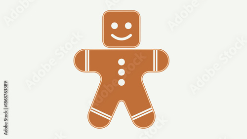 A cheerful gingerbread man with a smiley face on a plain background