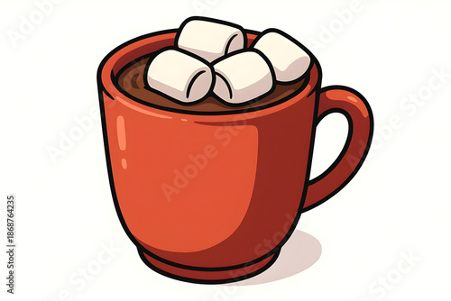 Cartoon Hot Cocoa Mug with Marshmallows Isolated on White Background
