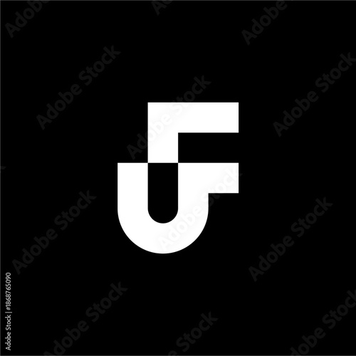 An abstract monogram, divided into the letters F and U with strong negative space. Expressing duality, dynamic contrast, stable foundation, and elegant utility.