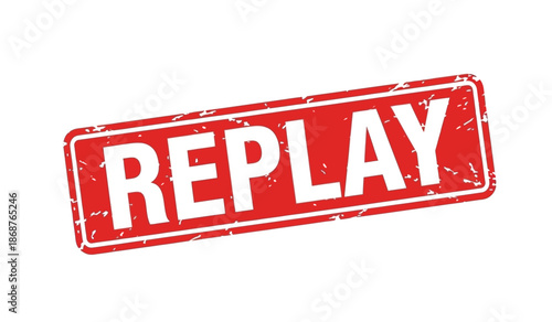 Red replay stamp with white text on isolated for rewind or repeat concept