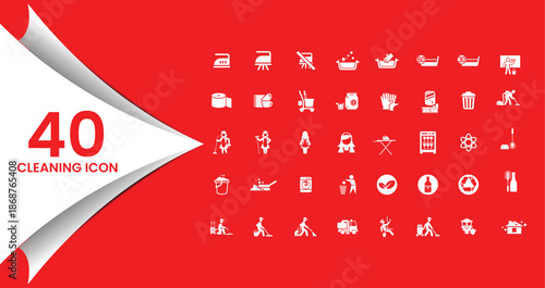 40 Cleaning Icon Set for Household and Professional Use
