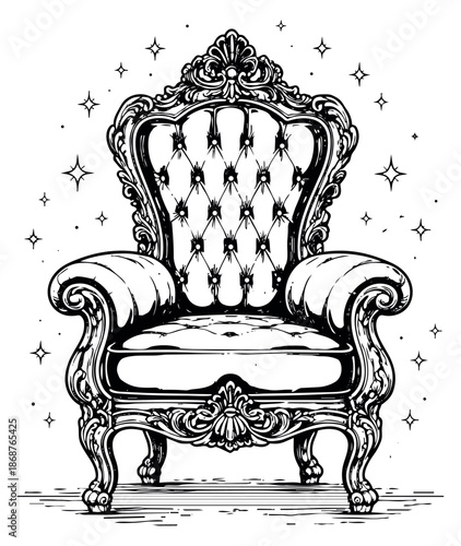 Hand drawn illustration of a majestic throne depicting luxury and elegance for royal design