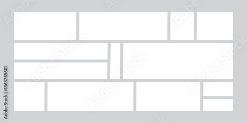 Template collage of twelve frames, photos, pictures, illustrations, images. Vector frame for picture, presentation. Simple collage with 12 parts for photo album. Modern minimalist mockup for photo